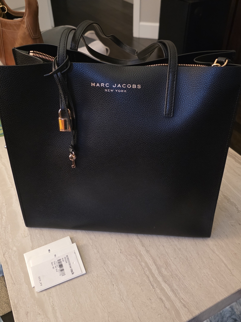 Marc Jacobs Black Pebbled Leather Tote with Gold Accents